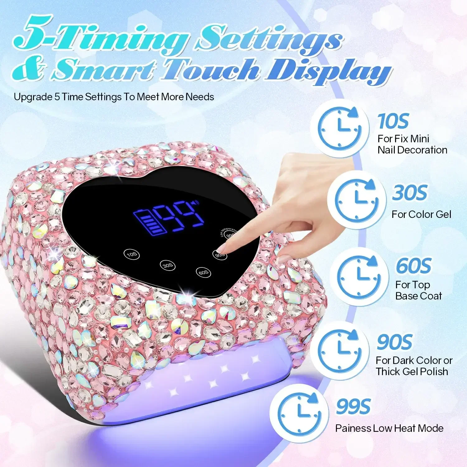 72W Cordless UV LED Nail Drying Lamp 30LEDS Rechargeable Nail Lamp Dryer With Touch Screen Wireless Fast Nail Gel Curing Lamp