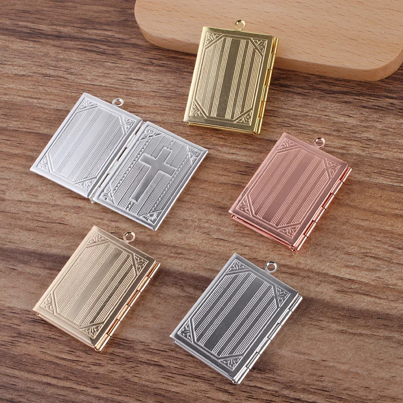 

20Pcs/Lot Textbook the Bible Photo Frame Locket Box Bronze Charms Vintage European Craft Pendant For DIY Jewelry Accessories
