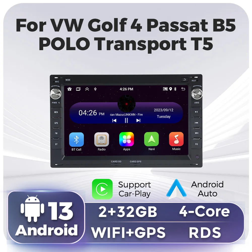 Autoradio Android Carplay, lecteur de limitation GPS, 2Din, VW Volkswagen GOLF 4 POLO Transport T5,