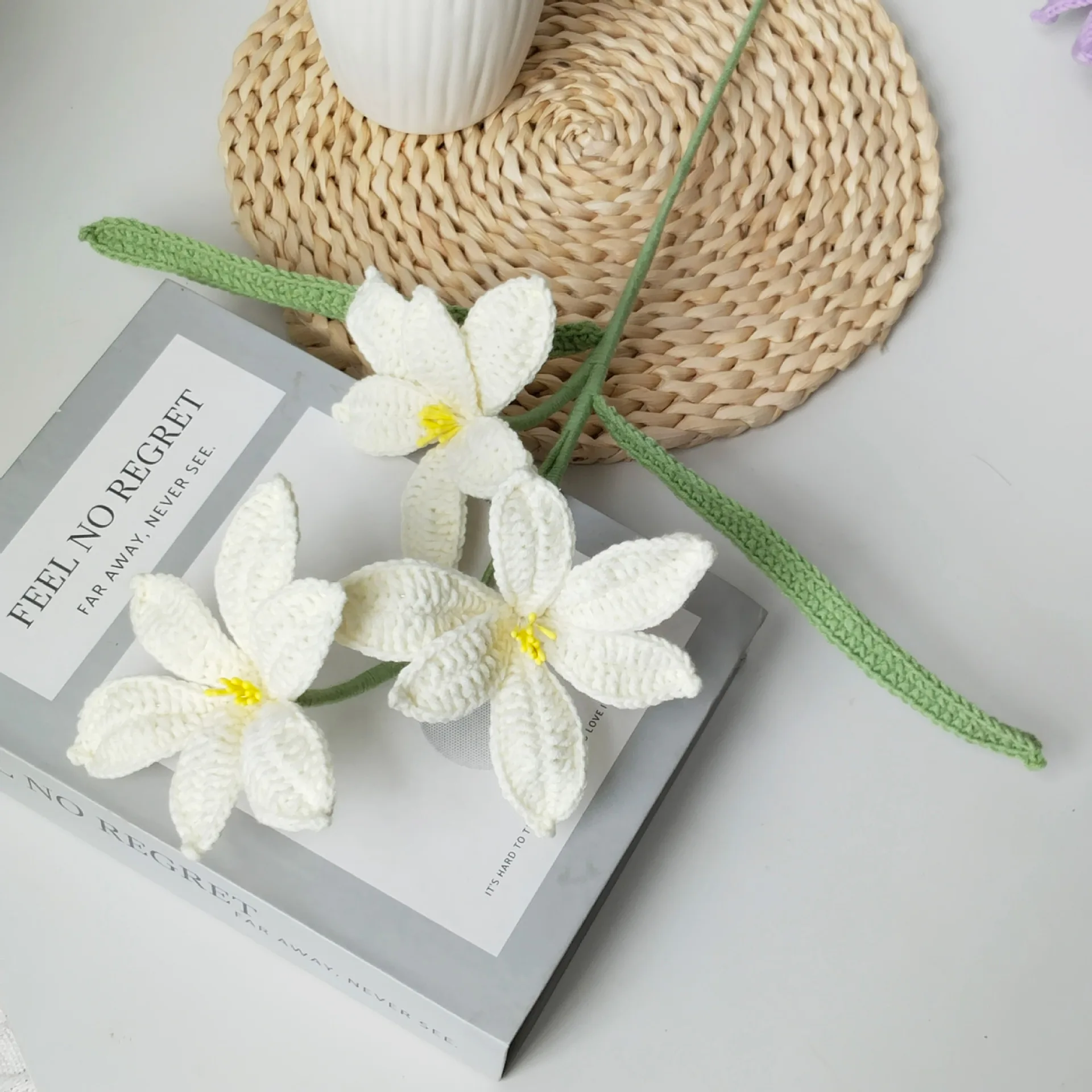 Gehäkelte Orchideenzweige Kreativer Gestrickter Blumenstrauß Handgemachte Blumen Künstliche Pflanze Raumdekoration – Detail 6