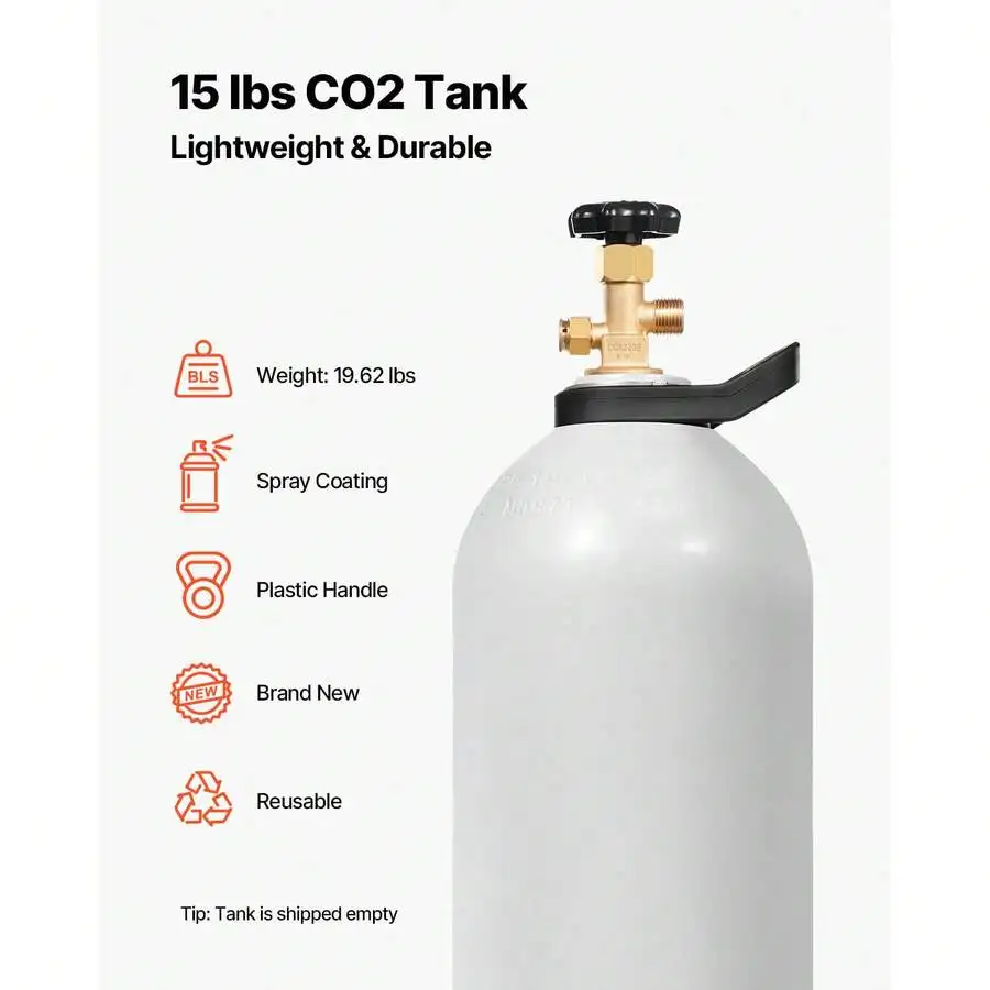 

15 Lbs CO2 Tank Aluminum Alloy Cylinder With Spray Coating CGA320 Valve Handle