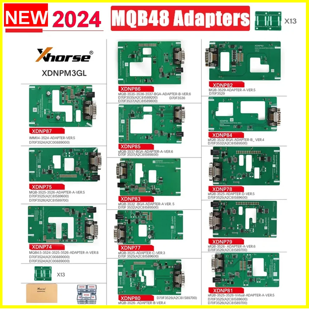 

Xhorse MQB48 XDNPM3GL Adapter No Disassembly No Soldering Adapter 13pcs Full Set Read Data Work with VVDI Prog Key Tool Plus