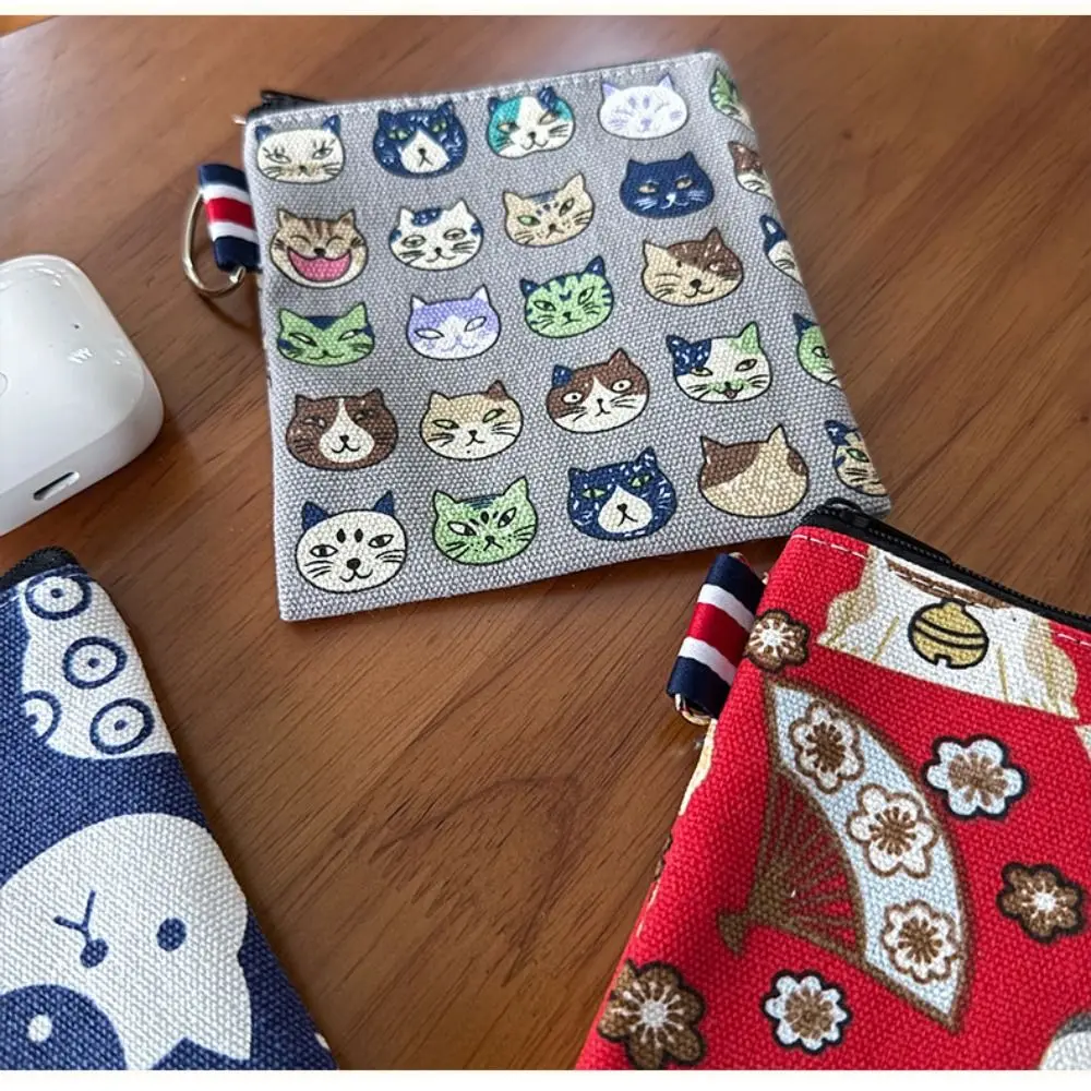 Cartoon Canvas Coin Purse Mini Zipper Card Holder Cat Prints Money Pocket Women Girls