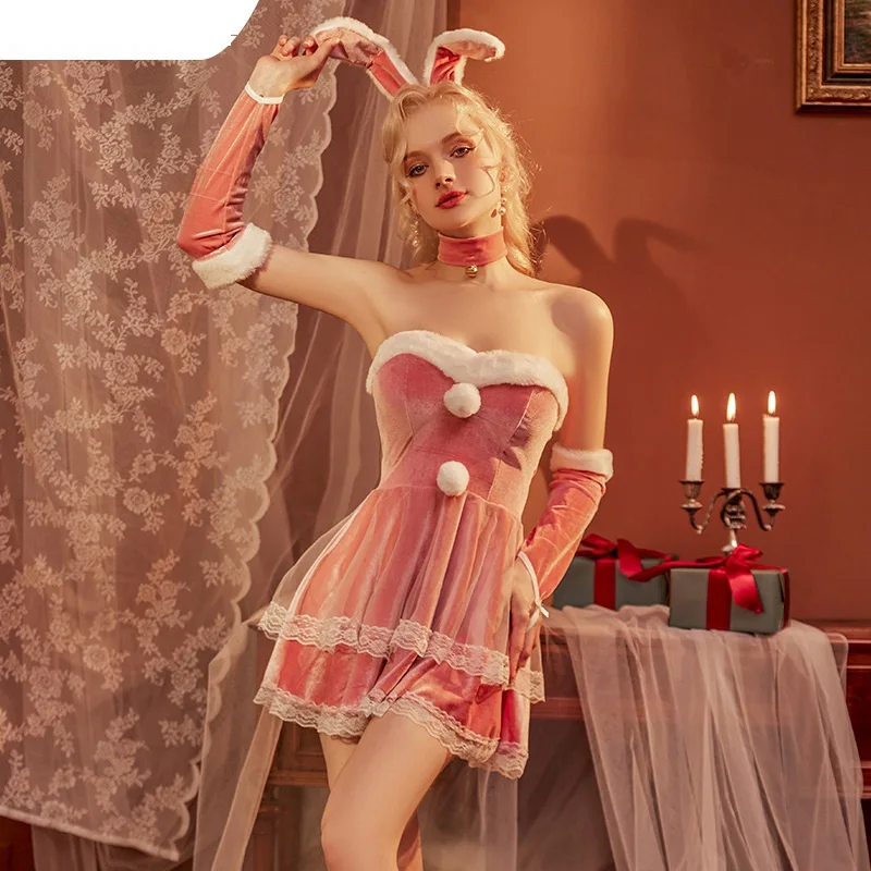 Wholesale Women's Sexy Off-shoulder Roleplay Bunny Girl Dress Adult Lady Christmas Party Cosplay Velvet Costumes Outfits
