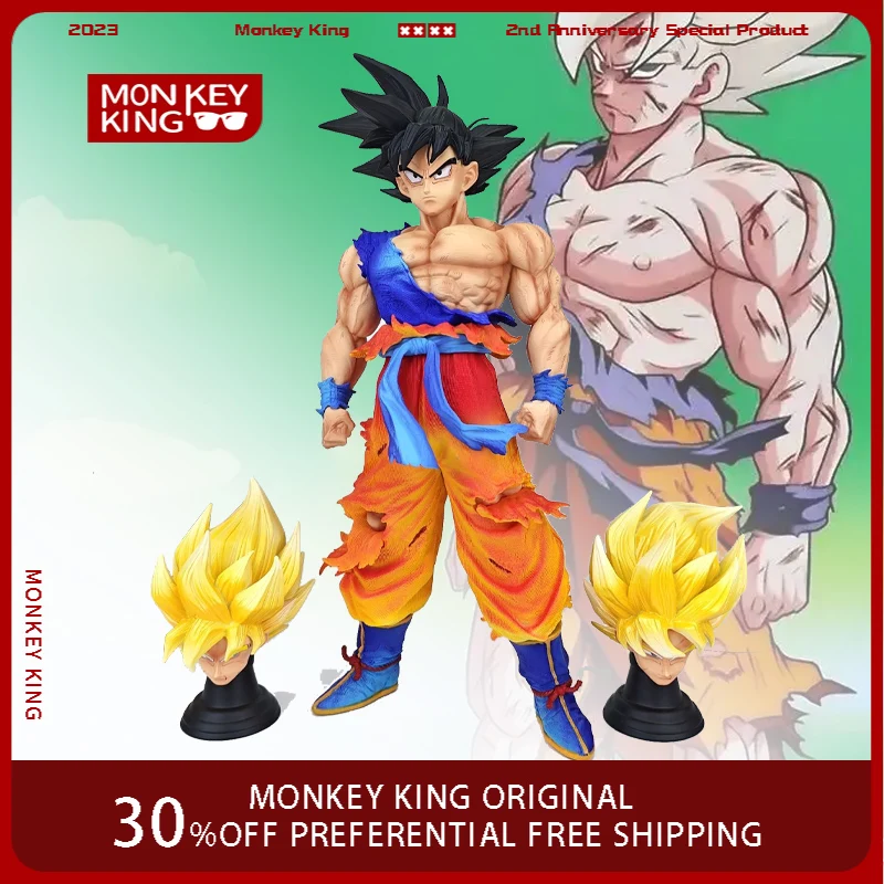 

28cm Dragon Ball Figure Son Goku Super Saiyan Battle loss version Three-head replaceable Model Desktop Ornaments Children Toys