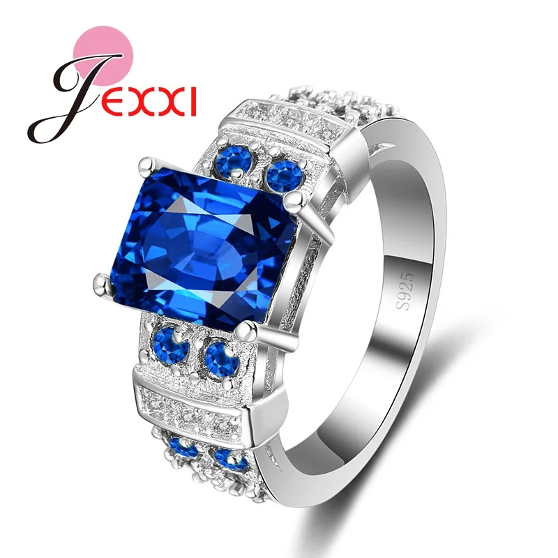 Rectangular CZ Zirconia Stone Rings For Women Lady Best Gift For Birthday 925 Sterling Silver Ring 3 Colors Available