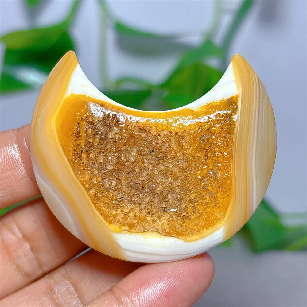 Agate Silk Druzy Moon Natural Crystal Quartz Minerals Stone Home Decoritems Reiki Garden Love Gifts Energy Healing Lucky