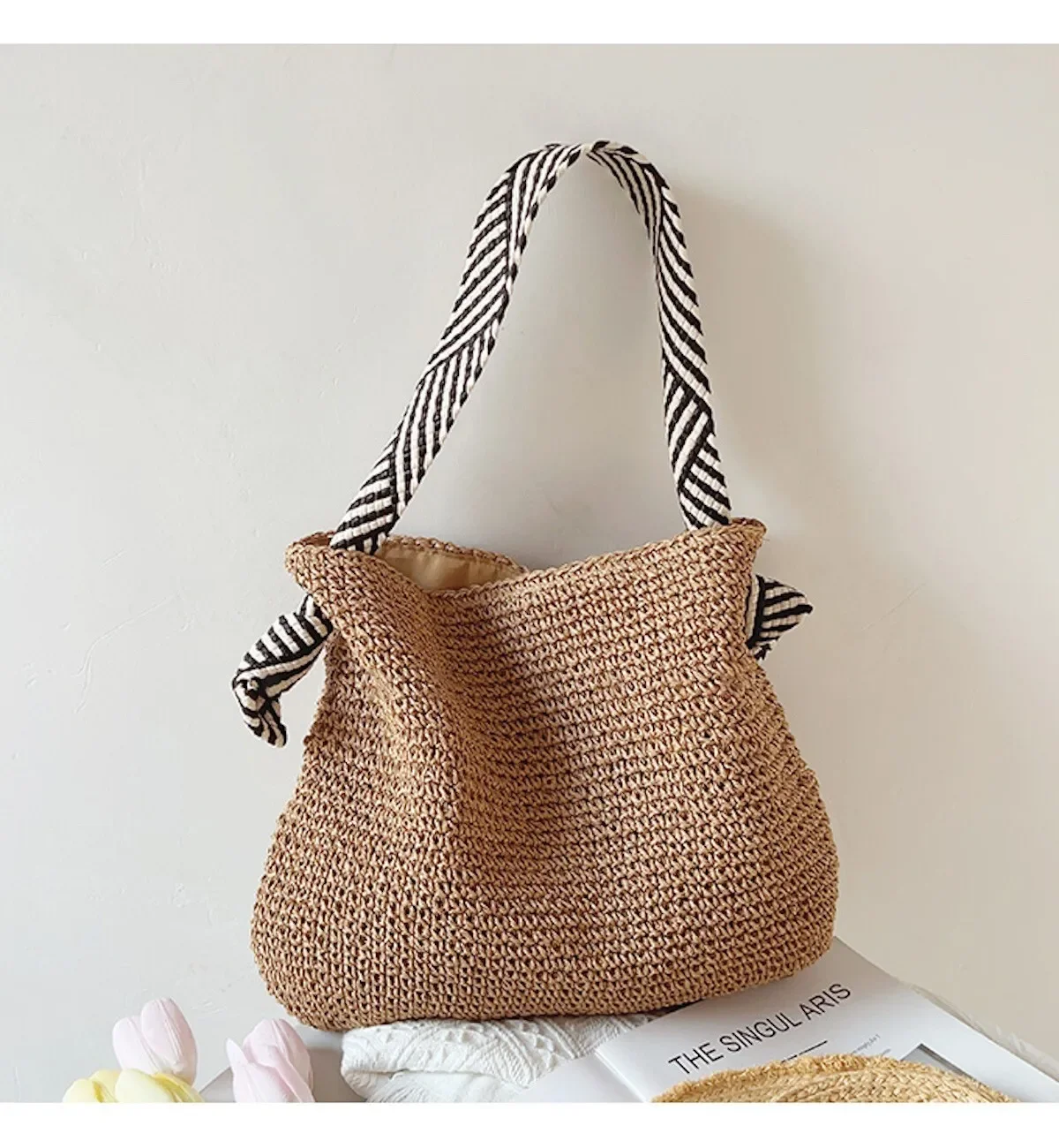 Straw Shoulder Bag for Women Bucket Tote Summer Beach Woven Handmade Weaving Handbag