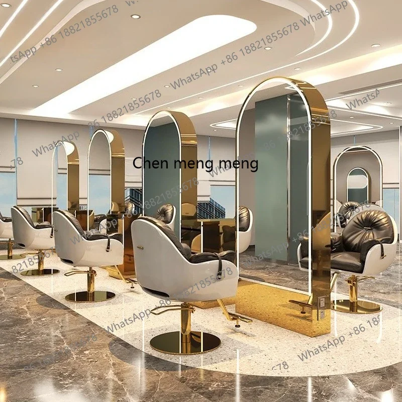 

X Barber shop mirror table, special stainless steel for hair salon, full body, floor mirror, double-sided, hair mirror with lig