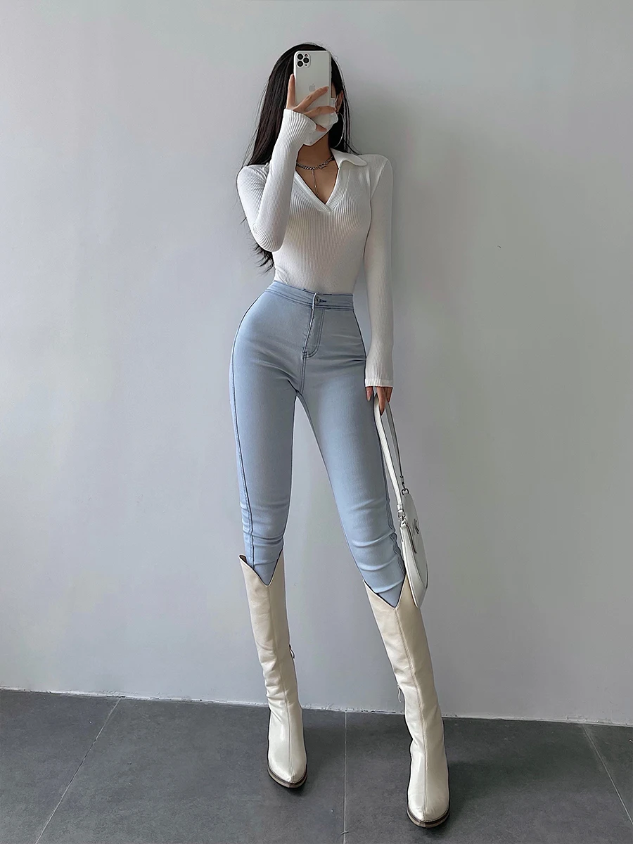 High Waist Slimming Fleece Lined Thickened Stretchy Bootcut Jeans Pencil Pants for Young Girls Butt Enhancing Elastic