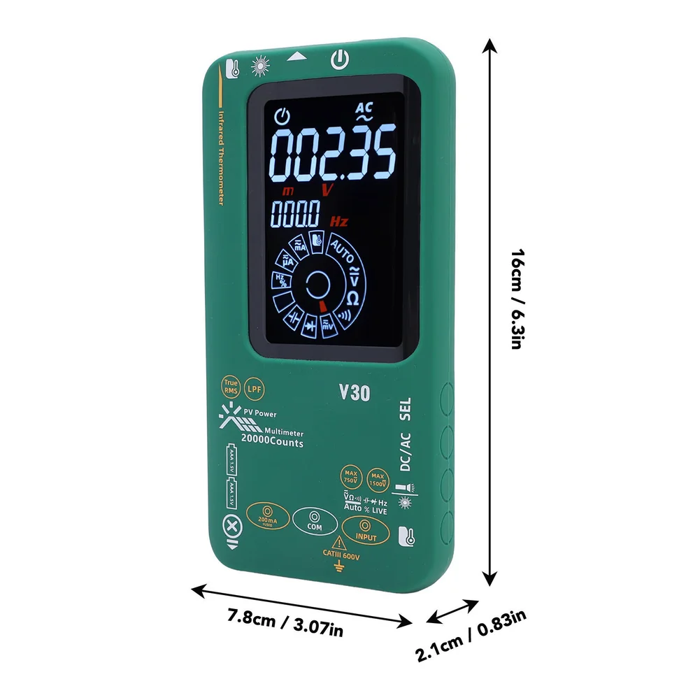 V30 Multimeter Featuring Infrared Thermometer Soft Grip Silicone Housing and Dual Power Options for Extended Field Operation