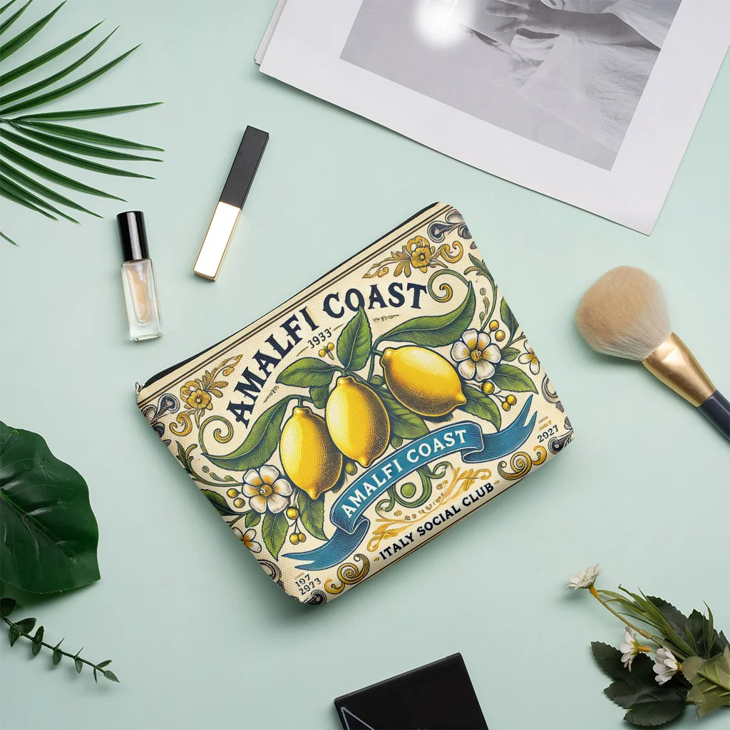 アマルフィ海岸レモンブロッサム化粧バッグ - 女性用のかわいい多機能ジッパーポーチ、ジュエリー収納バッグ