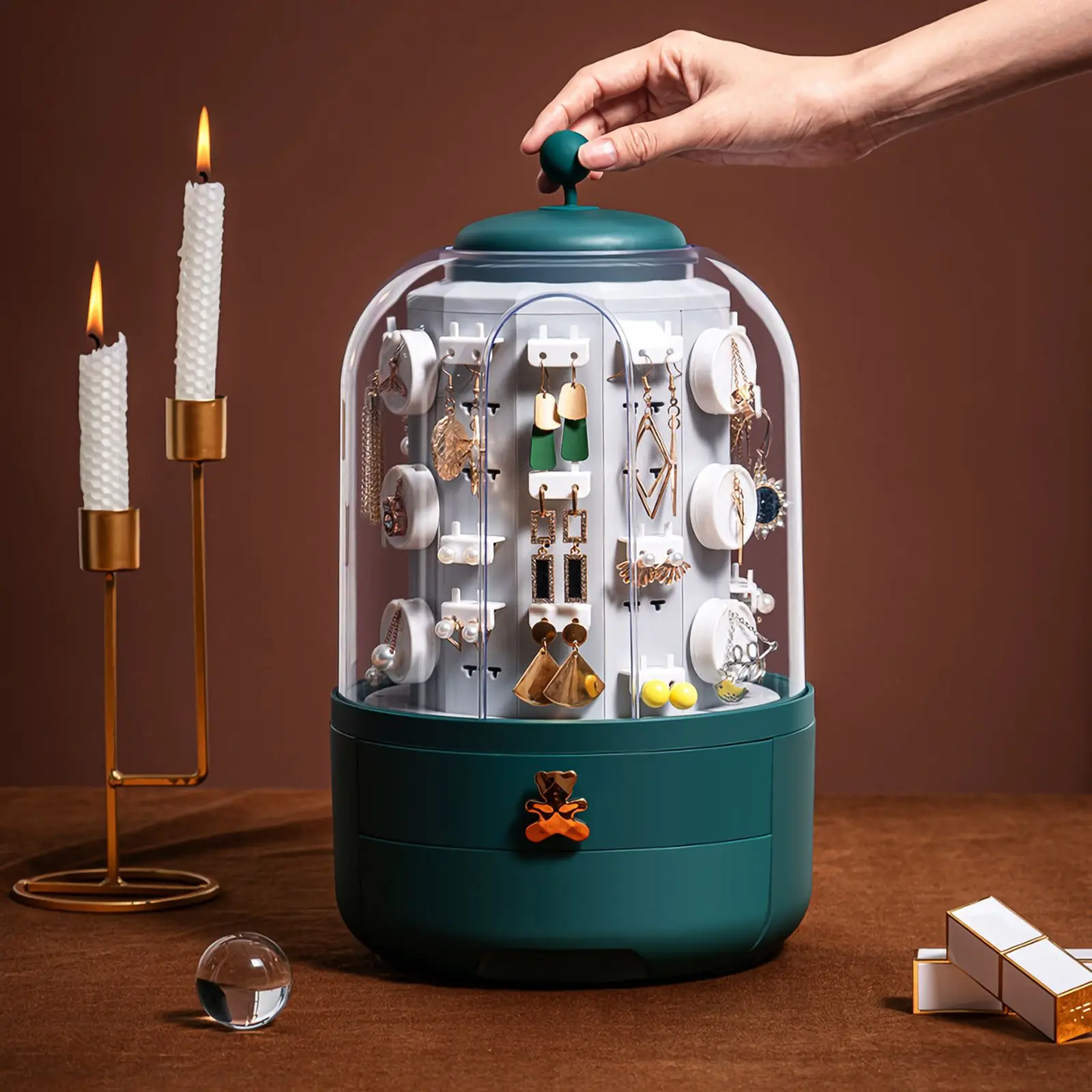 Rotating Jewelry Box High Capacity Display Case Jewelry Display Box ABS Material Earring ganizer Practical Use