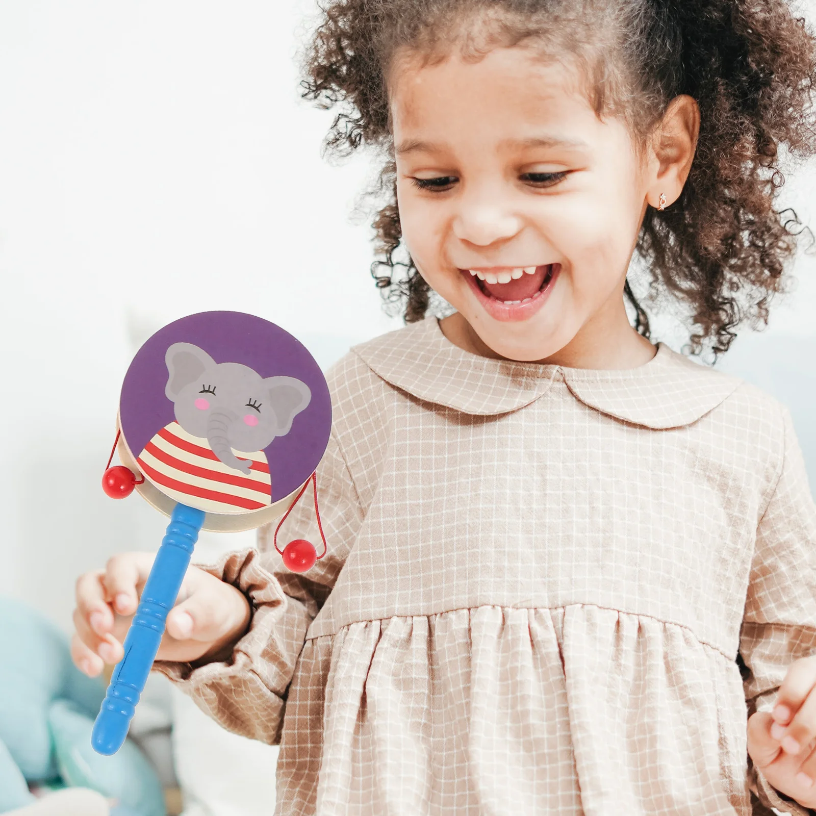 3 pçs de madeira ondulado chocalho-tambor brilhante mão do bebê balançando tambor educacional infantil desenvolvimento sensorial música criativa jogar