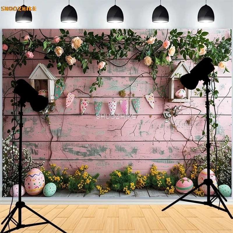 Pastel Happy Easter Day Photography Backdrops Prop With Bunch Eggs Pumpkin Rabbit Children Portrait Party Photo Background ES-07