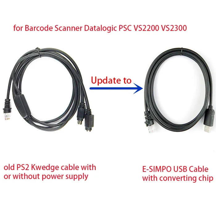 RS232-TO-USB Cable 2mtr for BarCode Scanner Datalogic PSC VS2200 VS2300 Replace Old RS232 Cable with USB Interface