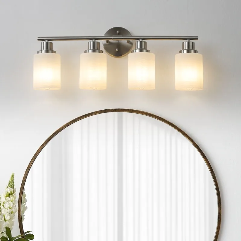 Exquisite Brushed Nickel 4-Light Vanity Wall Sconce Frosted Glass Shade Bathroom Hallway Fixture