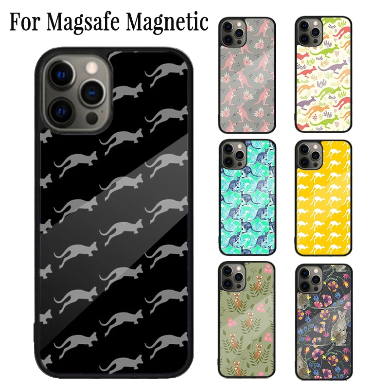 Animal Kangaroo Magnetic Phone Case Coque For iPhone 16 15 14 Plus 13 12 Mini 11 Pro Max Magsafe Wireless Charging Cover