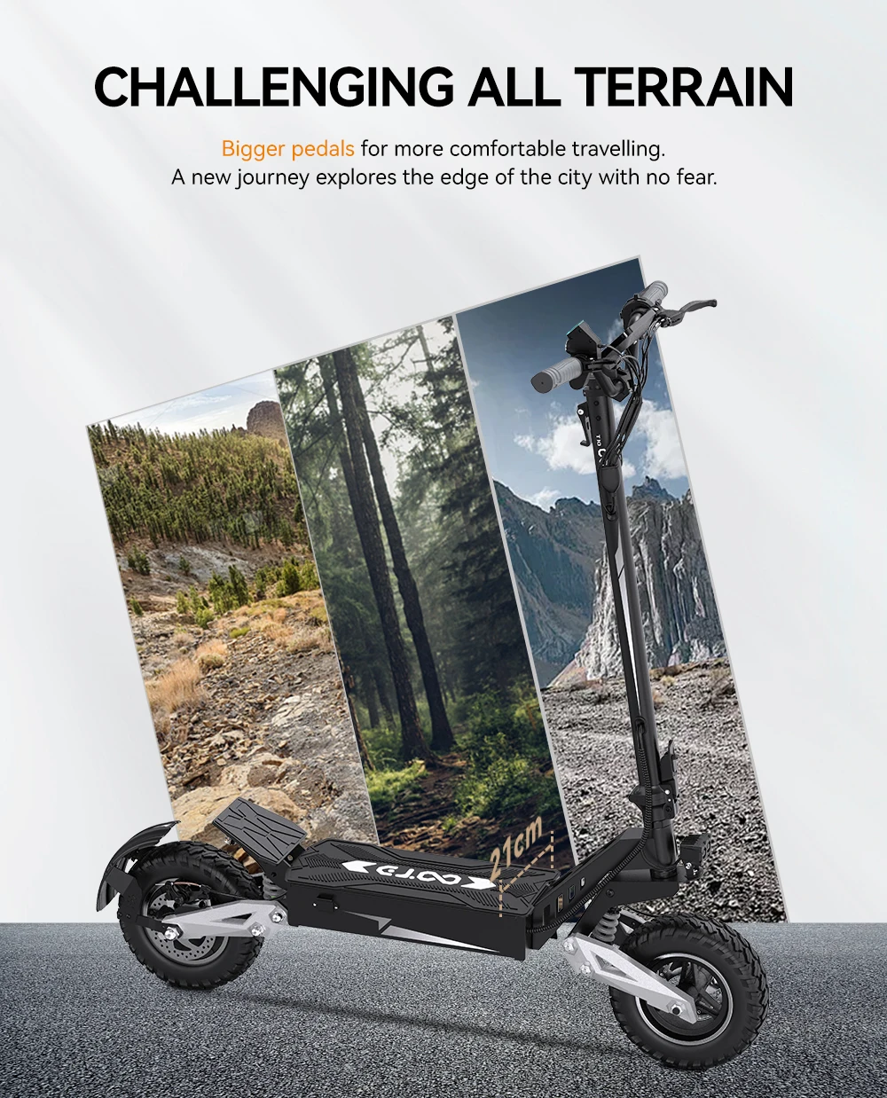 OOTD T10 Adult Electric Scooter,  500W Motor Peak 900W E Scooter , Top Speed 31 MPH, 48V 18AH Lithium Battery, 11-Inch Wide Off-Road Tires E-Scooter, Dual Disc Brakes, Front Suspension, Foldable Design Suitable For Commuting And Outdoor Adventure view 5