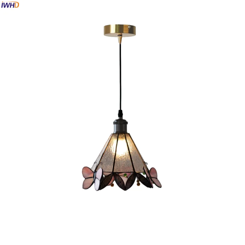 

IWHD Butterfly Glass LED Hanging Lamps For Living Room Decoration Bedroom Aluminum Socket Tiffany Style Pendant Light Hanglamp
