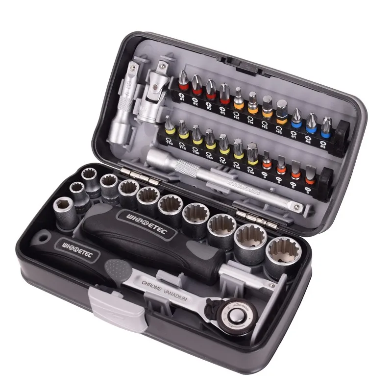 

Industrial Grade 38pcs Mini Ratchet Wrench Sleeve Batch Combination Hardware Tool Set Polished Chrome 14mm Suitable for Home Use