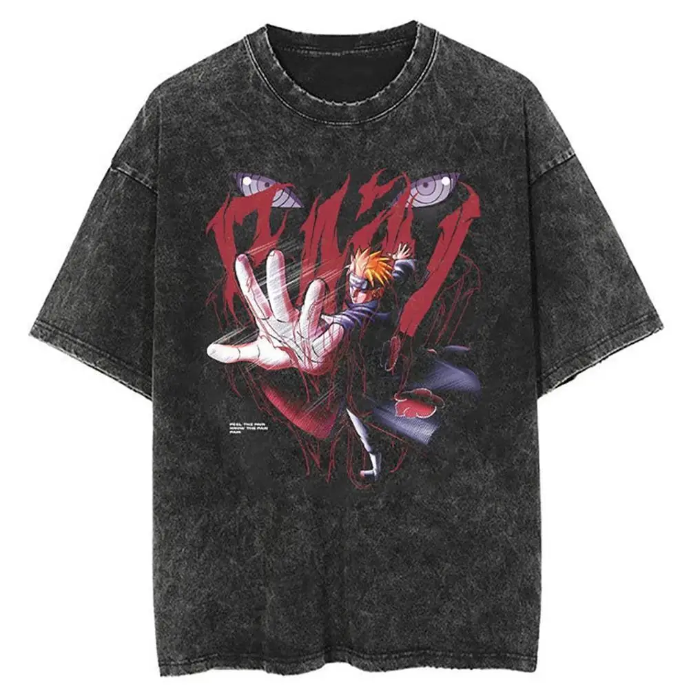 

A Highly Anticipated Japanese Anime "Naruto" Uchi Kaleidoscope Wheel Eye T-shirt for Men, Washed and Aged Short-sleeved T-shirt