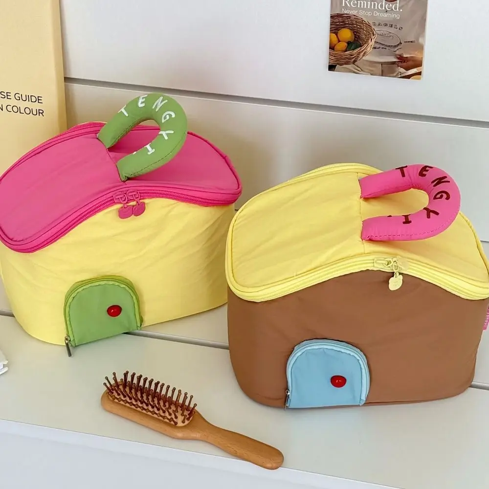 

Waterproof Handheld Makeup Bag Multifunctional Cartoon House Shape Cosmetic Bag Large Capacity Nylon Skincare Storage Bag Travel