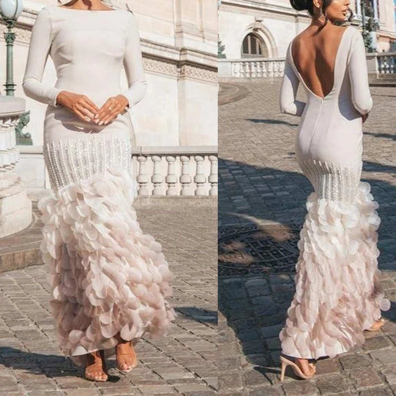 

Backless Mermaid Evening Dresses O-Neck Beading Layered Flowers Gradient Prom Gowns Pink for Women's Gala Robe Customized 2025