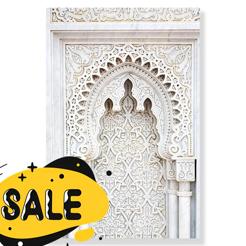 Moroccan Door, Golden Blooms – Islamic Hay Dandelion Beige Flowers Frameless Canvas for Living Room Decoration 2026