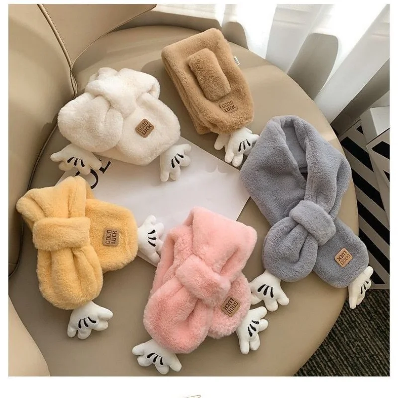 

Cartoon Mickey Mouse Scarf Sweet Girl Baby Thick Warm Cross Neckerchief Winter Soft Plush Kids Scarf Shawl Accessories 2-8Y