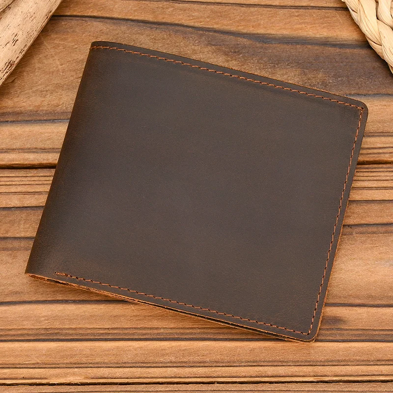 Crazy Horse Leather Short Wallet For Men Vintage Male Purse Wallet Card Holder Coins Purse High Cowhide Men Wallet Gifts