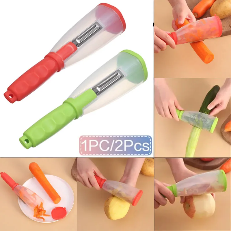 

1/2Pcs Multi-function Storage Scraper Peeler with Storage Tube Fruit And Vegetable Peeler Household Peeling Knife Kitchen Tools