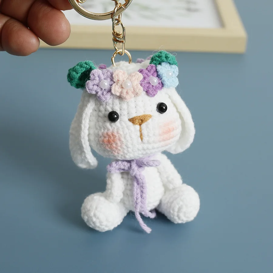 Cute Rabbit Doll Crochet Keyrings Handmaking Knitting Rabbit Keychains Creative Cartoon Rabbit With Carrot Car Keys Keyrings New