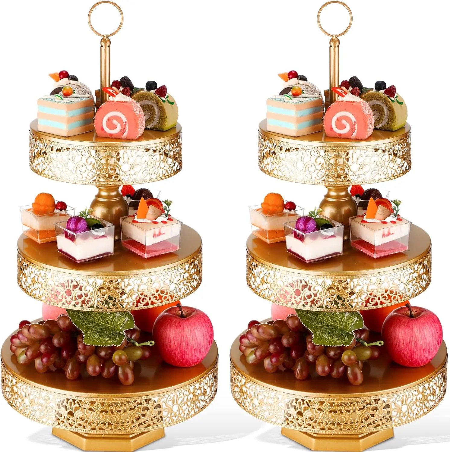 

2-Piece Gold Cupcake Tower Stand, 3-Tier Metal Dessert Holder for Wedding Baby Shower Birthday Tea Party Decor