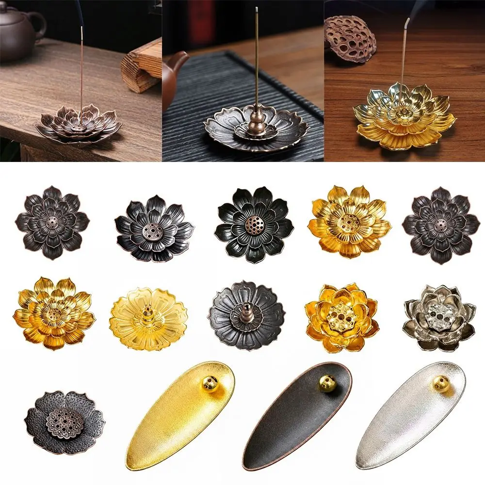 High Quality Alloy Incense Holder Multi-Hole Decorative Incense Stick Holder Lotus Shape Incense Tray Temples Home Office