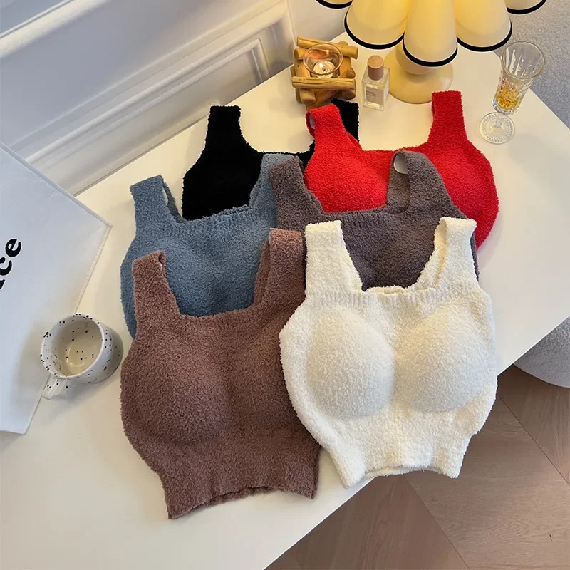 Autumn and Winter Cashmere Women's Underwear Warm with Velvet Vest with Chest Pad Bra One-Piece Women's Underwear Long Version