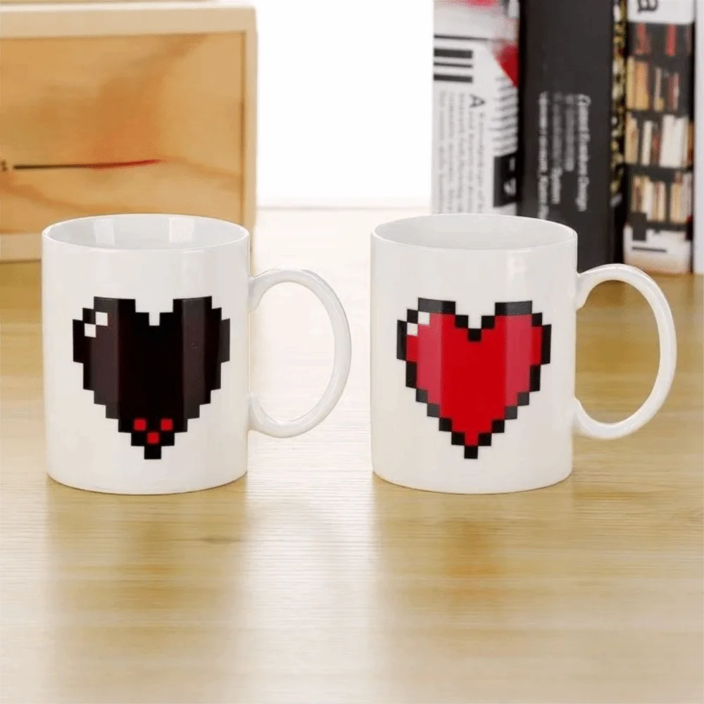 

11 Oz Color-changing Heart Ceramic Cup Heat-resistant Minimalist Style Valentine's Day Gift Mug White Coffee Mug Coffee Mug
