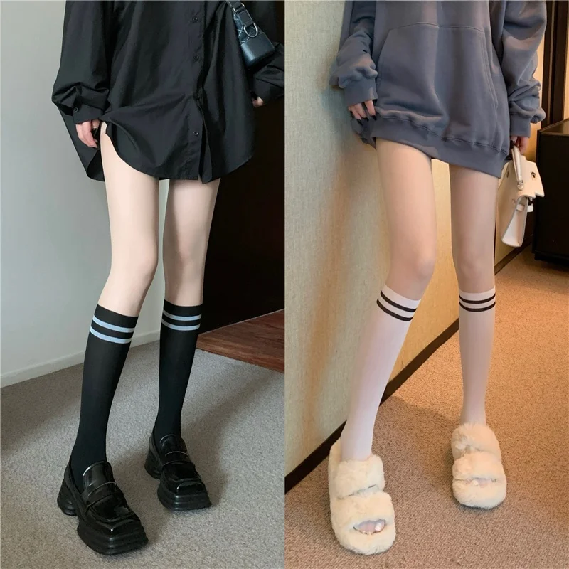 College Style JK Long Tube Socks Women's Patchwork Stripe Splicing Anti-snagging Knee-high Stockings Trendy Leggings