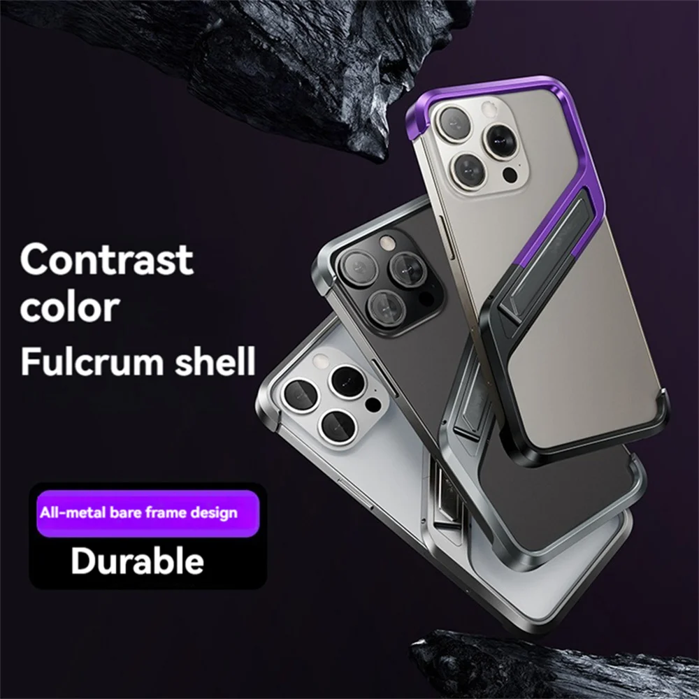 เคสโทรศัพท์สำหรับ IP 14/14 pro/ 15/15Pro การกระจายความร้อนโลหะ S BEZEL-LESS เคสขาตั้ง