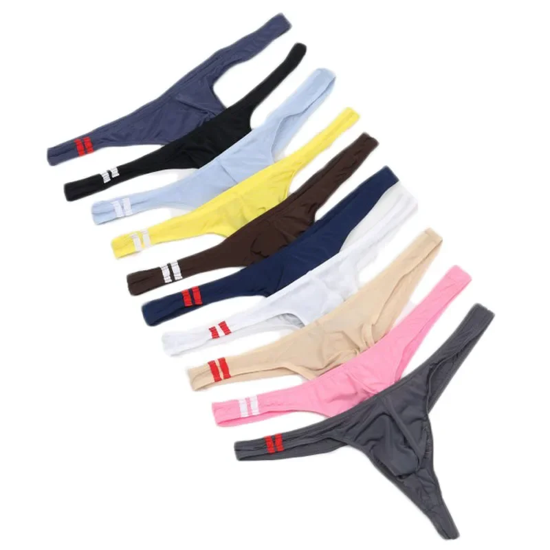 10PCS Sexy Men Thong Briefs Underwear Thong Ice Silk Thin Panties Men Lingerie Brief Male Underpants Low Waist