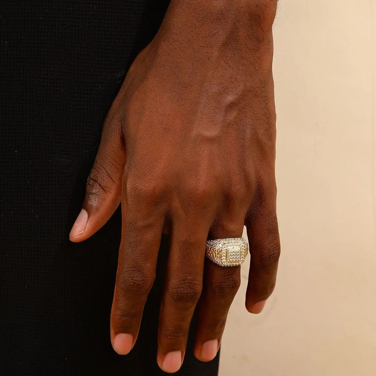 

Exaggerated Hip Hop Sle Men's Ring Faionable Classic ular Jewelry Cross-Border Sand Gold Copper Alloy Accory