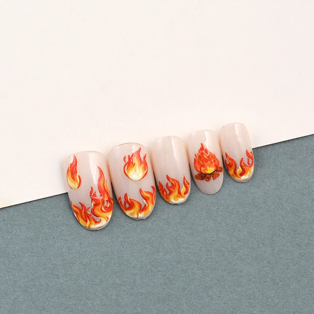 Fire 5D Nail Stickers Back Glue Nail Sticker Monogram Decals Self-adhesive Slider