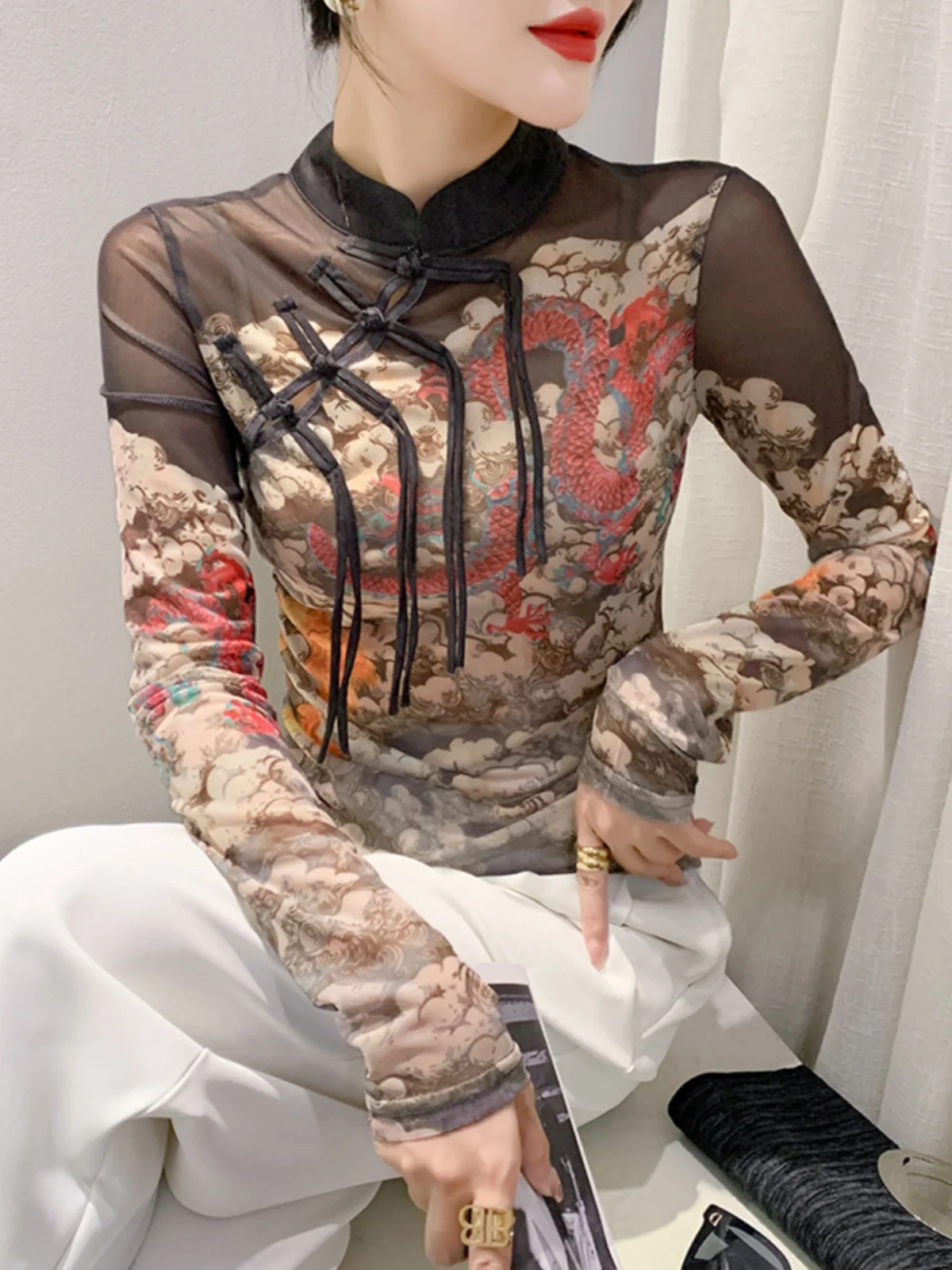 Ele Long Sve Me T-irt レディース ファッション 春服 着痩せ 多用途 ボタンアップ ベースレイヤー irt 中国製 Sle