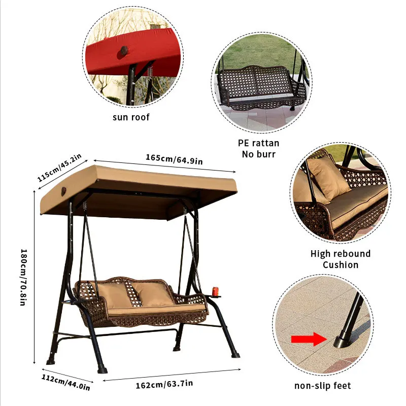 Balanço do Rattan de vime ao ar livre com teto, Cadeiras suspensas, Quintal Pátio, Varanda