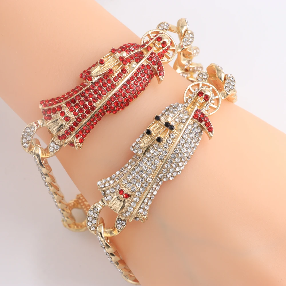 

18k Oro Laminado Bracelet Punk Halloween Azrael Religious Bling Iced Out Bracelet Fashion