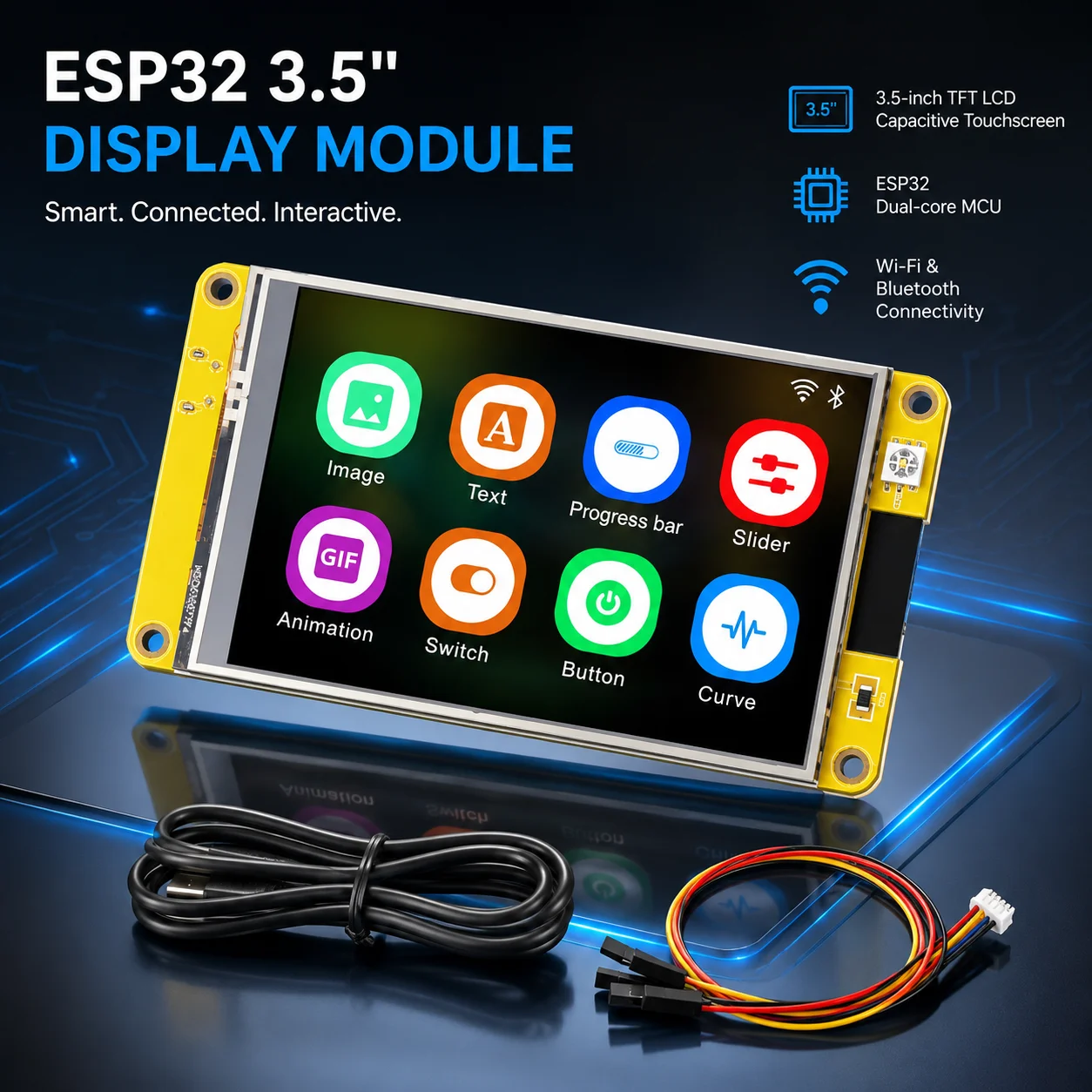 35-インチ-tft-lcd-ディスプレイ-モジュール-320x480-静電容量式タッチスクリーン-st7796-ドライバー-arduino-iot-プロジェクト用-wi-fi-bluetooth-対応