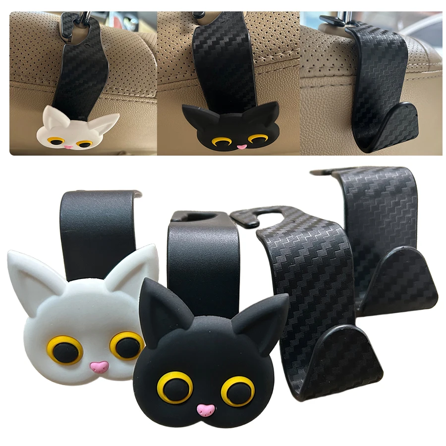 Cute 3D Cartoon Cat Car Seat Headrest Hook - Universal Vehicle Storage Organizer for Handbags, Wallets, and Jackets