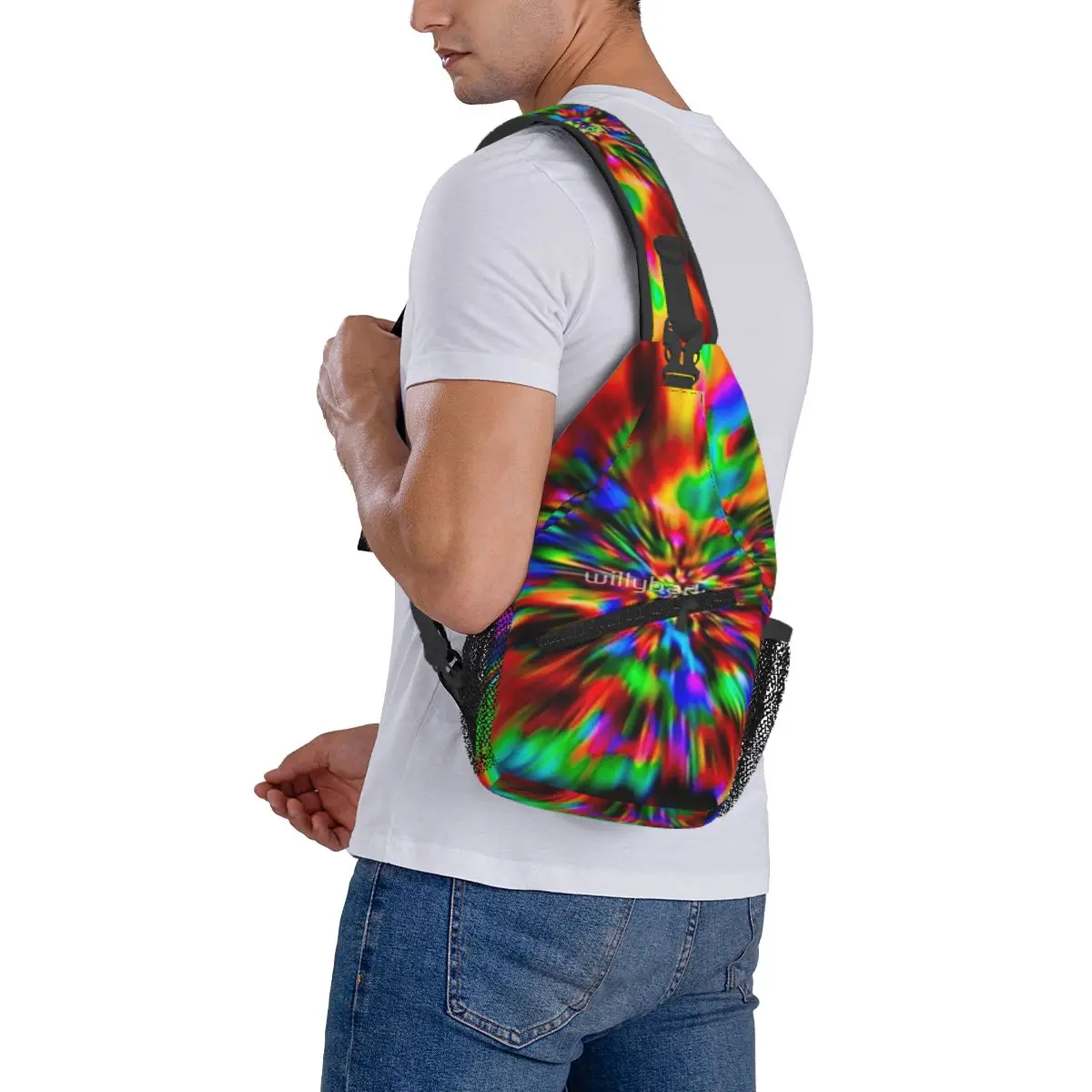 Regenboog Wormgat Tie-Dye Borsttas Retro Polyester Stof Cadeau Cross Borst Tas Aanpasbaar