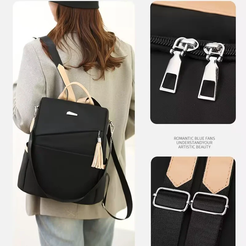 Damenrucksack, großes Fassungsvermögen, verstellbare Schultergurte, Reißverschluss, lässiger Universitätsstil, Schulrucksack