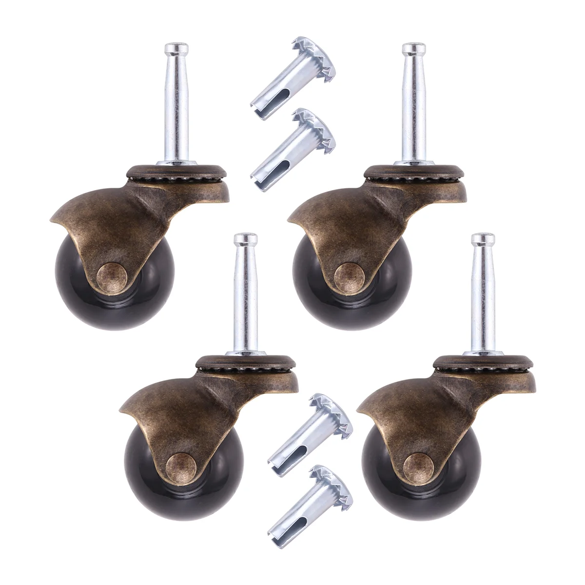 The New 1.5Inch Ball Casters Wheels for Furniture Casters Set of 4 with 8 x 38mm Mounting Stem Sleeve Socket Insert Replacement